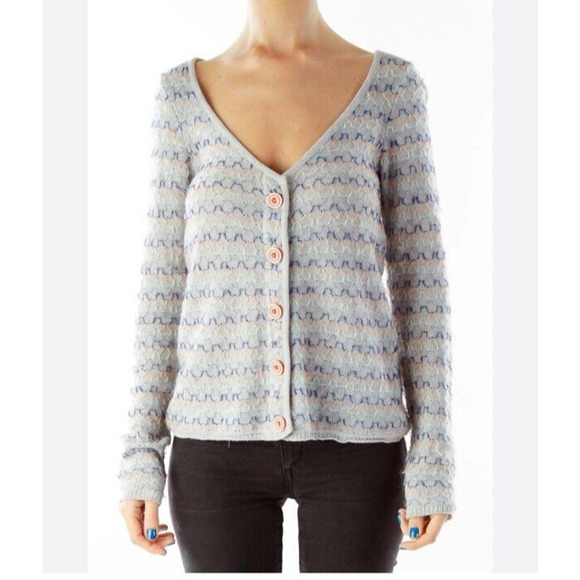 Anthropologie Sweater Small Women's Gray Spirited Stitches Knit Cardigan Button - Picture 1 of 9